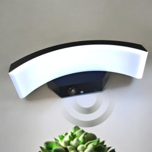 Aplica LED de exterior concava cu senzor Neagra, 24W=160W, 3000K, lumina calda, 2160Lm, IP65