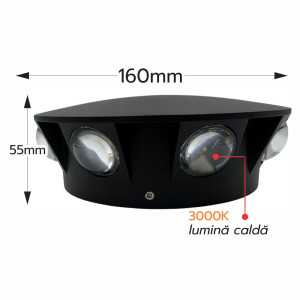 Aplica De Perete Meteor 8W, 3000k, Lumina Calda IP65