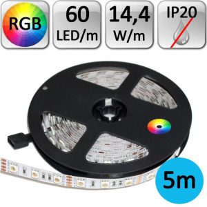 Banda LED RGB, IP20, 12V, 14.4W/M, 60 LED/M, 5050 - rola 5 m Banda LED RGB, IP20, 12V, 14.4W/M, 60 LED/M, 5050 - rola 5 m