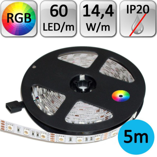 Banda LED RGB, IP20, 12V, 14.4W/M, 60 LED/M, 5050 - rola 5 m Banda LED RGB, IP20, 12V, 14.4W/M, 60 LED/M, 5050 - rola 5 m