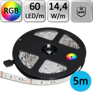 Banda LED RGB, IP65, 12V, 14.4W/M, 60 LED/M, 5050 - rola 5 m Banda LED RGB, IP65, 12V, 14.4W/M, 60 LED/M, 5050 - rola 5 m