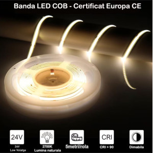 Banda LED COB 320LED/m 12W/m IP20 2700K 24V PCB 8mm - (5m/rola)