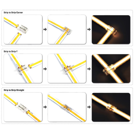 Conector rapid multifuncțional 9 în 1 pentru bandă LED de 8 mm cu 2 fire