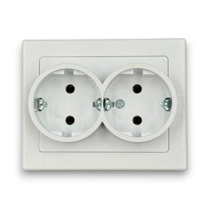 Priza Schuko dubla , contact de protectie, 250V~, 16A, 50Hz, IP20