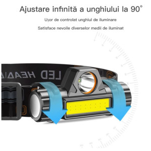 Lanterna led de cap cu acumulator 3W cu incarcare USB