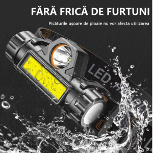 Lanterna led de cap cu acumulator 3W cu incarcare USB