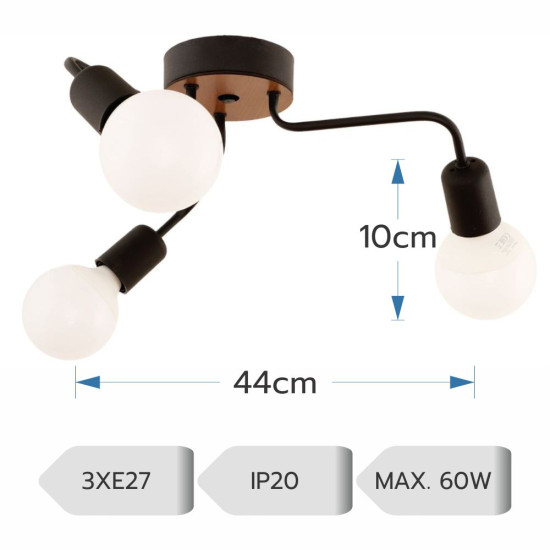 LUSTRA AHTAPOT NEGRU 3XE27 60W