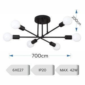 LUSTRA ASTRA NEGRU 6XE27 42W 700X200mm