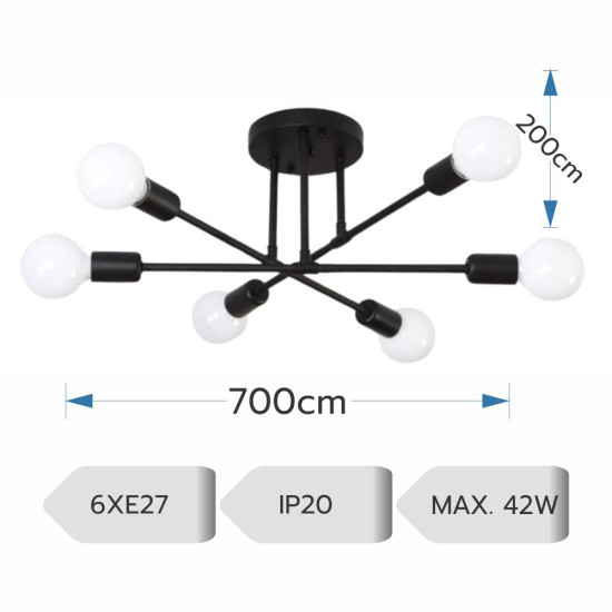 LUSTRA ASTRA NEGRU 6XE27 42W 700X200mm