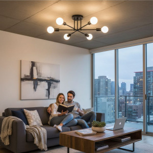 LUSTRA ASTRA NEGRU 6XE27 42W 700X200mm