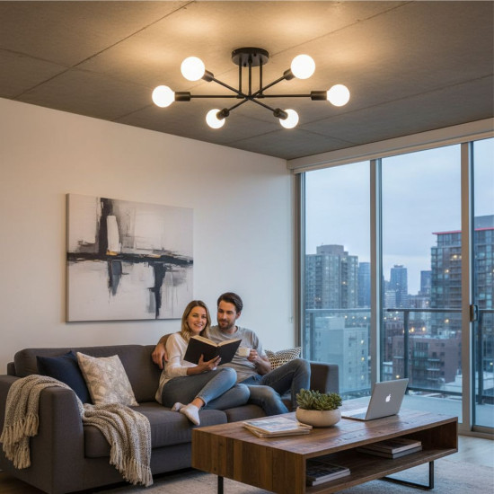 LUSTRA ASTRA NEGRU 6XE27 42W 700X200mm