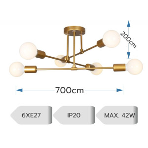 LUSTRA ASTRA CUPRU 6XE27 42W 700X200mm