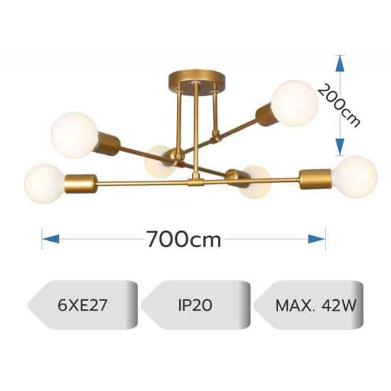 LUSTRA ASTRA CUPRU 6XE27 42W 700X200mm