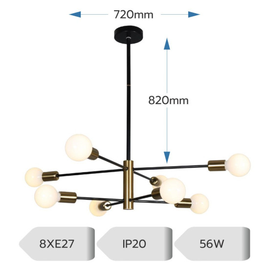LUSTRA TAMIAS AURIU 8XE27 56W 820X720mm