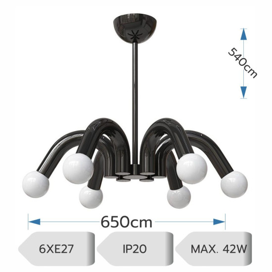 LUSTRA HESTER NEGRU 6XE27 42W 540X650mm