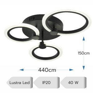 LUSTRA LED CERCURI 40W CU 3 BRATE 3 CULORI+IR 440mm x 150mm