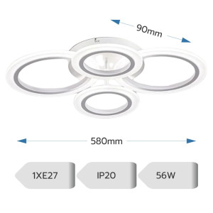 LUSTRA LED CERCURI 56W CU 4 BRATE 3 CULORI+IR 580mm x 90mm