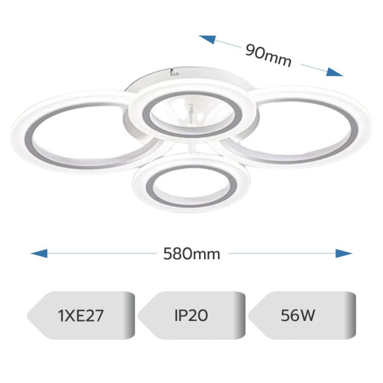 LUSTRA LED CERCURI 56W CU 4 BRATE 3 CULORI+IR 580mm x 90mm