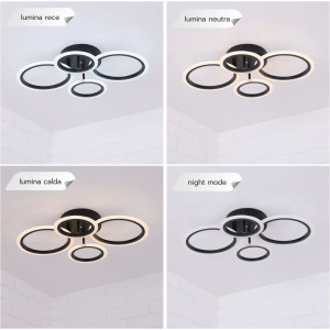 LUSTRA LED CERCURI NEAGRA 56W CU 4 BRATE 3 CULORI+IR 580mm x 90mm