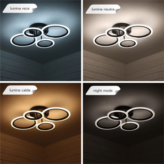 LUSTRA LED CERCURI NEAGRA 56W CU 4 BRATE 3 CULORI+IR 580mm x 90mm