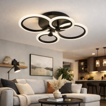 LUSTRA LED CERCURI NEAGRA 56W CU 4 BRATE 3 CULORI+IR 580mm x 90mm