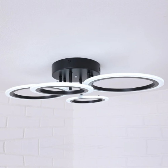 LUSTRA LED CERCURI NEAGRA 56W CU 4 BRATE 3 CULORI+IR 580mm x 90mm