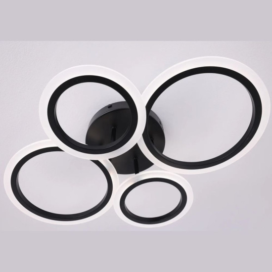 LUSTRA LED CERCURI NEAGRA 56W CU 4 BRATE 3 CULORI+IR 580mm x 90mm