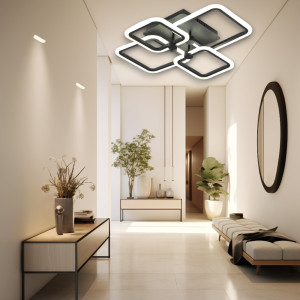 LUSTRA LED PATRATA NEAGRA 80W CU 4 BRATE 3 CULORI+IR 600x120mm