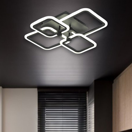 LUSTRA LED PATRATA NEAGRA 80W CU 4 BRATE 3 CULORI+IR 600x120mm