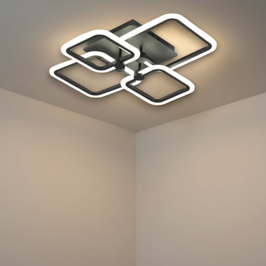 LUSTRA LED PATRATA NEAGRA 80W CU 4 BRATE 3 CULORI+IR 600x120mm