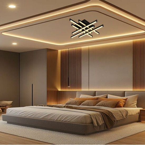 LUSTRA LED AXIS NEGRU 6 BRATE 90W 6080LM 800*800*100MM