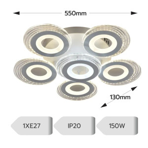 LUSTRA LED  CERCURI 150W CU 6 BRATE 3 CULORI+IR 550x130mm