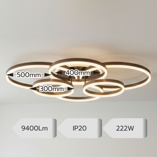 Lustra Led Dione 222w/9400lm 3000k/4000k/6500k cu Telecomanda 300*2+400*2+500*2mm