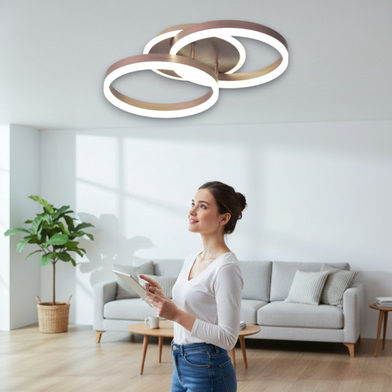 Lustra Led Cafeniu Dione 64w/3800lm 3000k/4000k/6500k cu Telecomanda 300+300mm