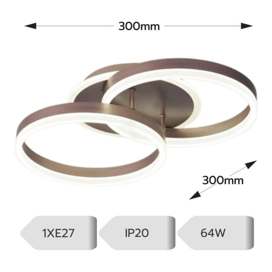 Lustra Led Cafeniu Dione 64w/3800lm 3000k/4000k/6500k cu Telecomanda 300+300mm