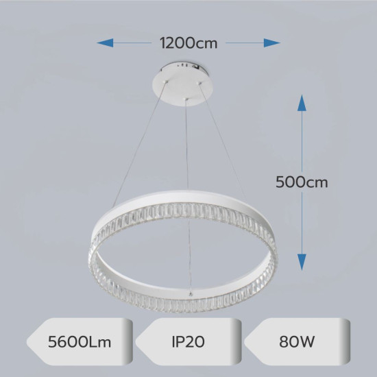 LUSTRA LED PAVO ALB 80W/5600LM 2700K-6500K 500X1200MM CU TELECOMANDA