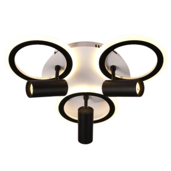 Lustra Led Neagra cu trei spoturi Carina 65w/4200lm 3000k/4000k/6500k cu Telecomanda