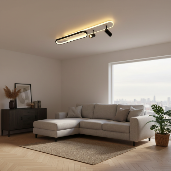 Lustra Led Neagra cu doua spoturi Carina 85w/4200lm 3000k/4000k/6500k cu Telecomanda