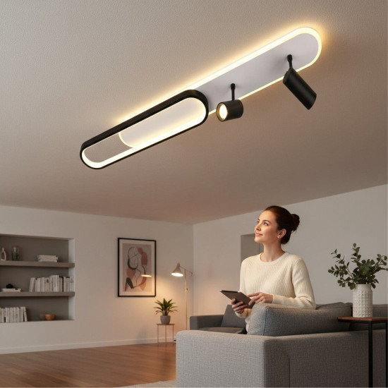 Lustra Led Neagra cu doua spoturi Carina 85w/4200lm 3000k/4000k/6500k cu Telecomanda