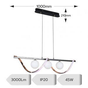 LUSTRA LED IRISA NEGRU+AURIU 45W/3000LM 2700K-6500K 3XG19 1000X210mm