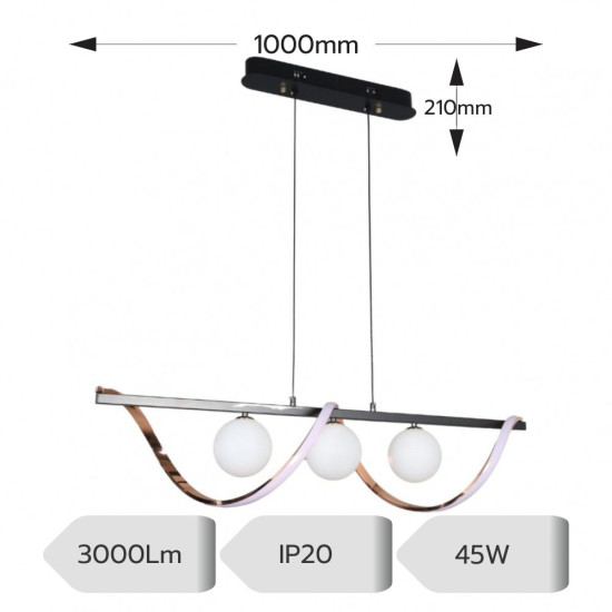 LUSTRA LED IRISA NEGRU+AURIU 45W/3000LM 2700K-6500K 3XG19 1000X210mm
