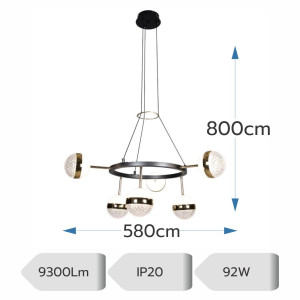 LUSTRA LED ELIANNA NEGRU+AURIU 92W/9300LM 2700K-6500K 580X800mm