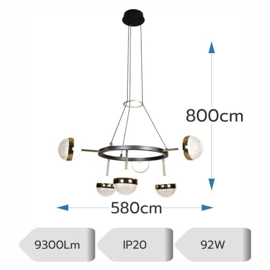 LUSTRA LED ELIANNA NEGRU+AURIU 92W/9300LM 2700K-6500K 580X800mm