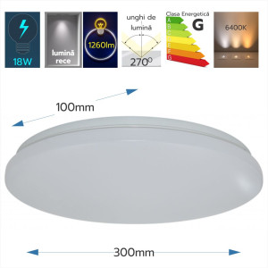 Plafoniera LED Milky fi300 18W=120W, 6400K, lumina rece