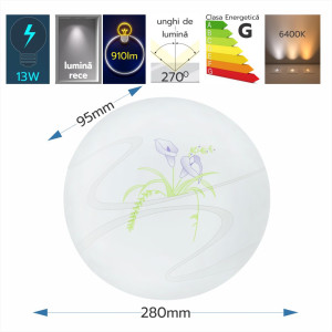 Plafoniera LED Flower  fi230 13W=75W, 6500K, lumina rece