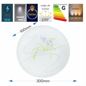 Plafoniera LED Flower  fi300 18W=120W, 6500K, lumina rece