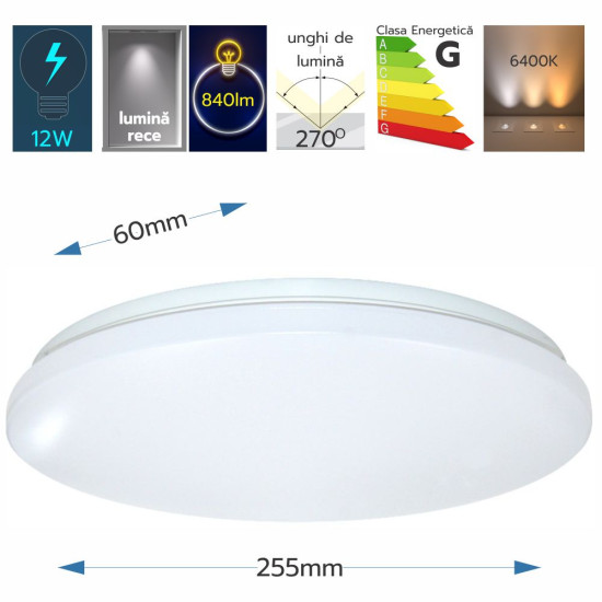 Plafoniera  Led Slim Milky 18W=160W, Ø325 mm, 6500K, lumina rece
