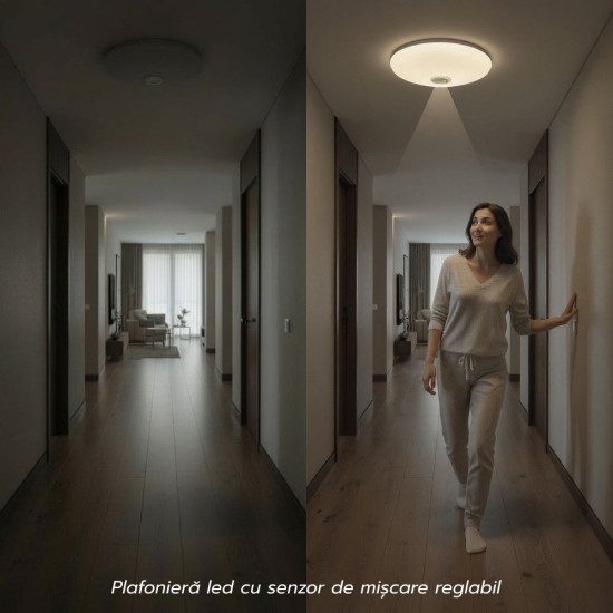 Plafoniera Led cu senzor de miscare reglabil  Ø270, 12W=75W, 4100K, lumina neutra