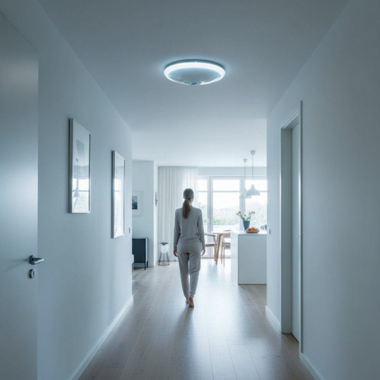 Plafoniera Led cu senzor de miscare reglabil  Ø290x95mm, 18W=115W, 6500K, lumina rece