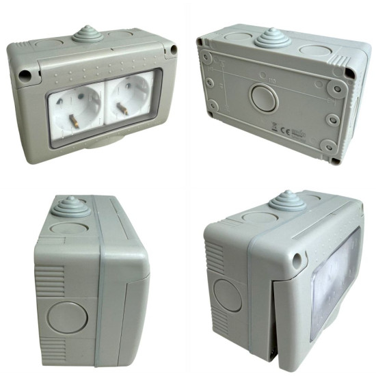 Priza Modulara Dubla cu capac, Antigron, 16A, IP55